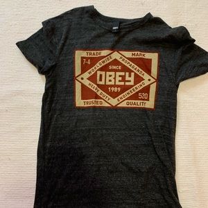 Men’s large obey grey gray obey shirt red